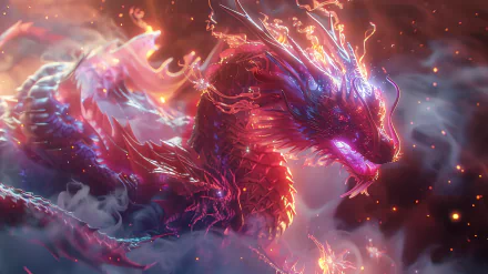 HD fantasy desktop wallpaper featuring a glowing, fiery dragon embodying the mystique and power of the Year of the Dragon.