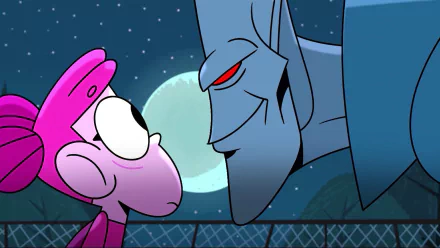 A HD wallpaper featuring characters from the video game BLUD, set against the backdrop of a night sky with a glowing full moon.