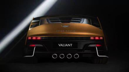 HD desktop wallpaper featuring the rear view of an Aston Martin Valiant, highlighting its sleek design and quad exhaust system.