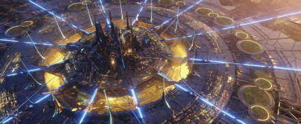 HD desktop wallpaper of Star Trek: Prodigy featuring a futuristic, glowing structure with intricate design and vibrant beams of light.