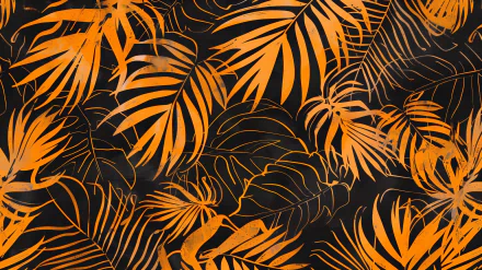 HD desktop wallpaper and background featuring vibrant, orange palm leaves against a dark backdrop.