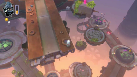 HD desktop wallpaper featuring a scene from the video game DROS. The image showcases a futuristic, floating platform with various interconnected structures and vibrant, detailed graphics.