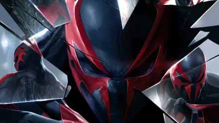 HD PC desktop wallpaper featuring Spider-Man 2099 in a dynamic pose, illustrated by Francesco Mattina for Marvel Comics.
