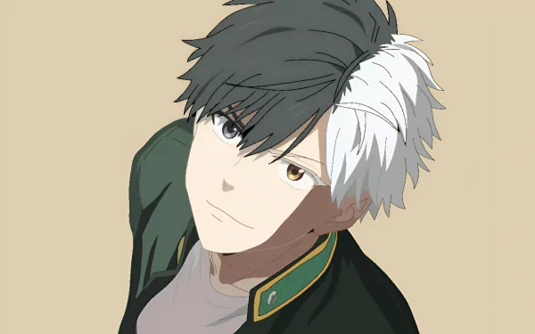 HD anime desktop wallpaper featuring Haruka Sakura from Wind Breaker with distinct black and white hair, set against a plain beige background.