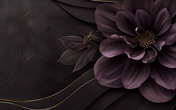 HD desktop wallpaper featuring a stunning purple flower with intricate details, set against a textured dark background with golden accents.