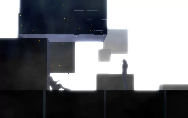 HD desktop wallpaper featuring a minimalist, abstract scene from the video game El Shaddai: Ascension of the Metatron, with silhouetted characters against a soft, glowing backdrop.