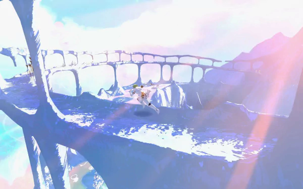 HD desktop wallpaper from El Shaddai: Ascension of the Metatron featuring a character on a surreal, light-filled bridge in a fantasy landscape.