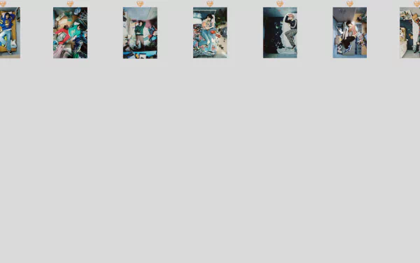 HD PC desktop wallpaper featuring ENHYPEN with vibrant, artistic visuals of the group members arranged in a grid against a light gray background.