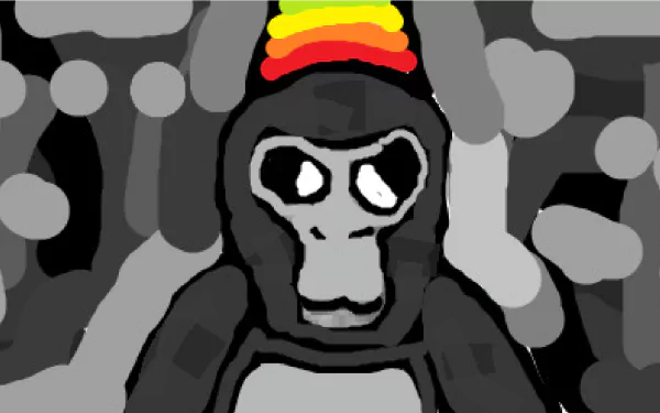 HD PC desktop wallpaper featuring a colorful Gorilla Tag doodle with bold outlines and vibrant accents, popular for Discord backgrounds.