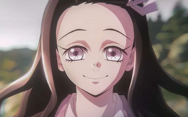 Anime-style close-up of Nezuko Kamado from Demon Slayer: Kimetsu no Yaiba, rendered in 4K Ultra HD as a vibrant PC desktop wallpaper background.