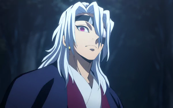 4K Ultra HD PC desktop wallpaper featuring Tengen Uzui from the anime Demon Slayer: Kimetsu no Yaiba in a dark, atmospheric setting.