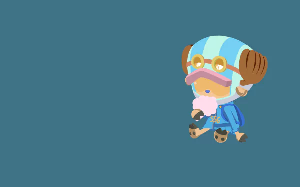 Anime-style One Piece character Tony Tony Chopper in vibrant colors on a minimalist blue background, designed as a 4K Ultra HD PC desktop wallpaper.