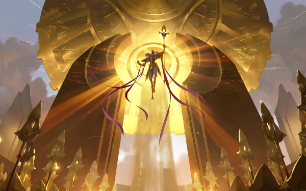 HD desktop wallpaper featuring Azir from Legends of Runeterra, depicted as a god. The image showcases Azir standing majestically with radiant golden light in the background.
