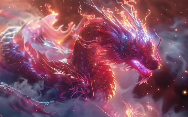 HD fantasy desktop wallpaper featuring a glowing, fiery dragon embodying the mystique and power of the Year of the Dragon.