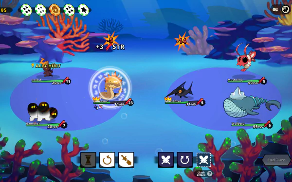 A colorful HD desktop wallpaper of the video game Dicefolk, featuring an underwater battle scene with various sea creatures and gaming interface elements visible.