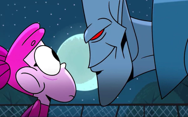 A HD wallpaper featuring characters from the video game BLUD, set against the backdrop of a night sky with a glowing full moon.