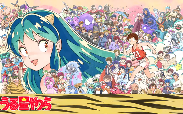 Vibrant 4K Ultra HD desktop wallpaper featuring a dynamic collage of characters from the anime Urusei Yatsura (2022) with colorful, detailed artwork.