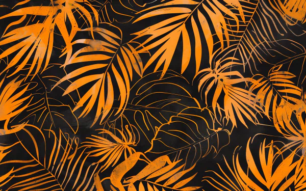 HD desktop wallpaper and background featuring vibrant, orange palm leaves against a dark backdrop.