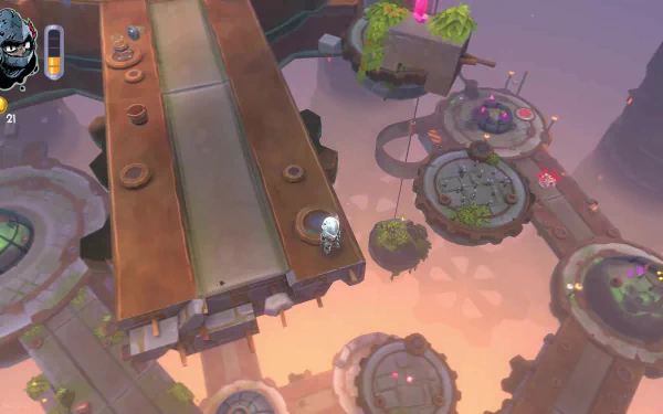 HD desktop wallpaper featuring a scene from the video game DROS. The image showcases a futuristic, floating platform with various interconnected structures and vibrant, detailed graphics.