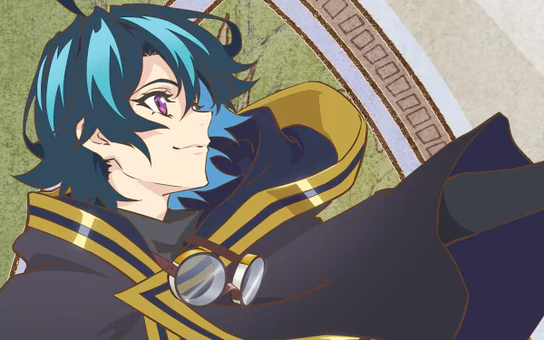 Anime-style HD PC desktop wallpaper from Wistoria: Wand and Sword featuring Will Serholt with blue hair and a confident expression.