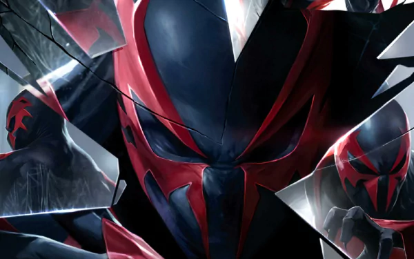 HD PC desktop wallpaper featuring Spider-Man 2099 in a dynamic pose, illustrated by Francesco Mattina for Marvel Comics.