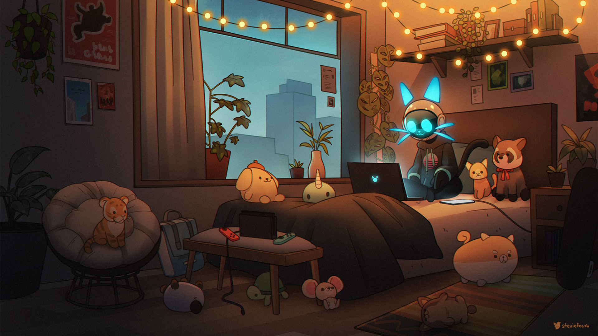 Cozy Lofi Room - HD Cartoon Wallpaper by steviefeesh