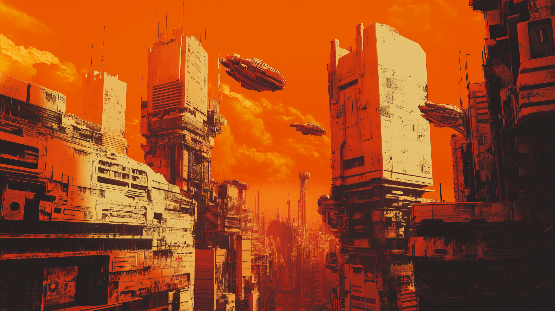 A vibrant sci-fi cityscape featuring towering structures and advanced technology, designed as an HD desktop wallpaper and background for a futuristic aesthetic.