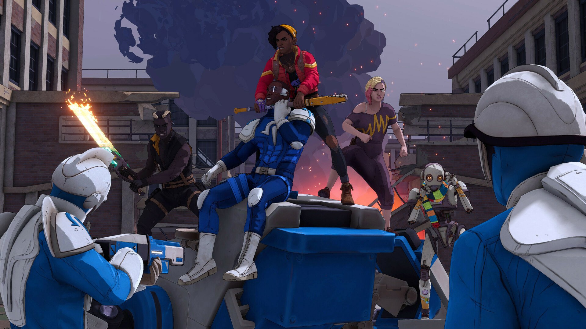 HD desktop wallpaper from the video game Dustborn, featuring intriguing visuals that capture the essence of the game's unique style and atmosphere.