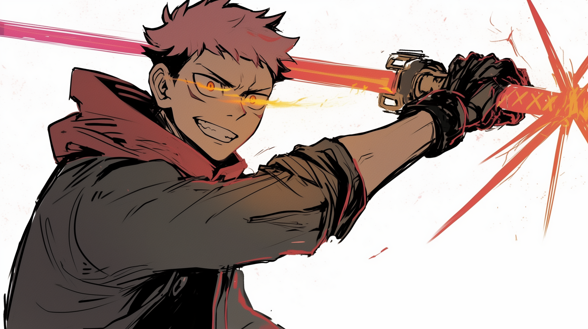 Anime-themed HD desktop wallpaper featuring Yuji Itadori from Jujutsu Kaisen, showcasing vibrant colors and dynamic design that captures the essence of the series.
