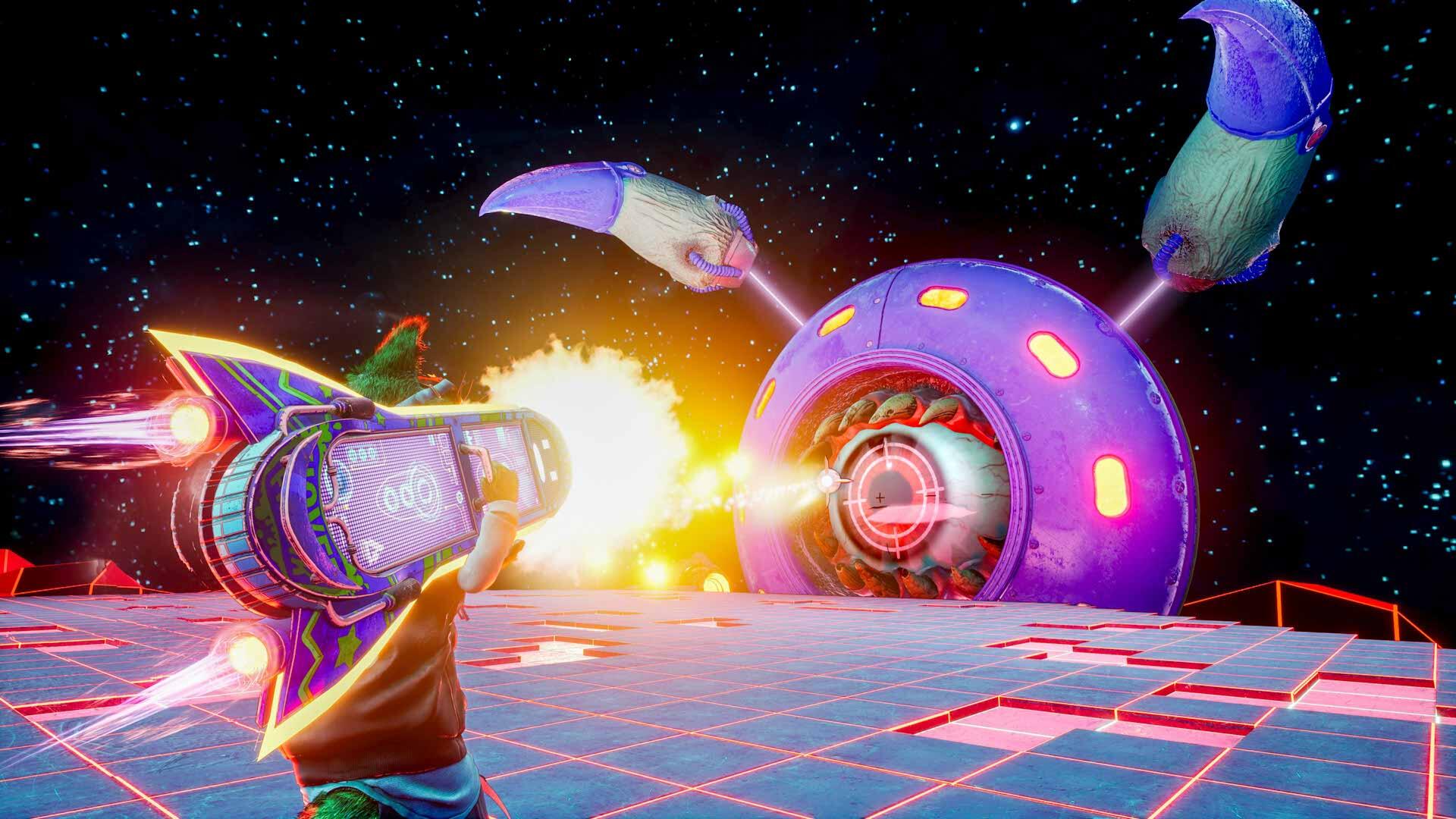 A vibrant HD desktop wallpaper featuring scenes from the video game Gori: Cuddly Carnage, showcasing its unique art style and energetic atmosphere.