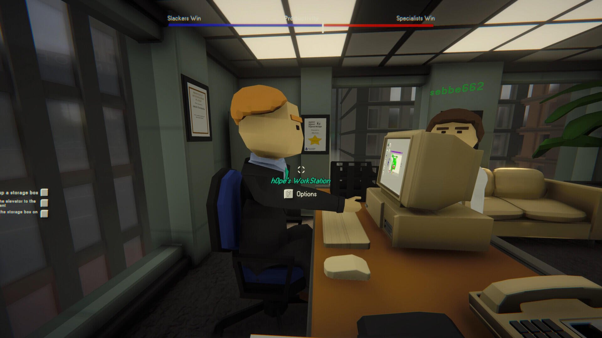 A vibrant HD PC desktop wallpaper featuring a playful video game scene set in Dale & Dawson Stationery Supplies, showcasing characters interacting in an office environment.