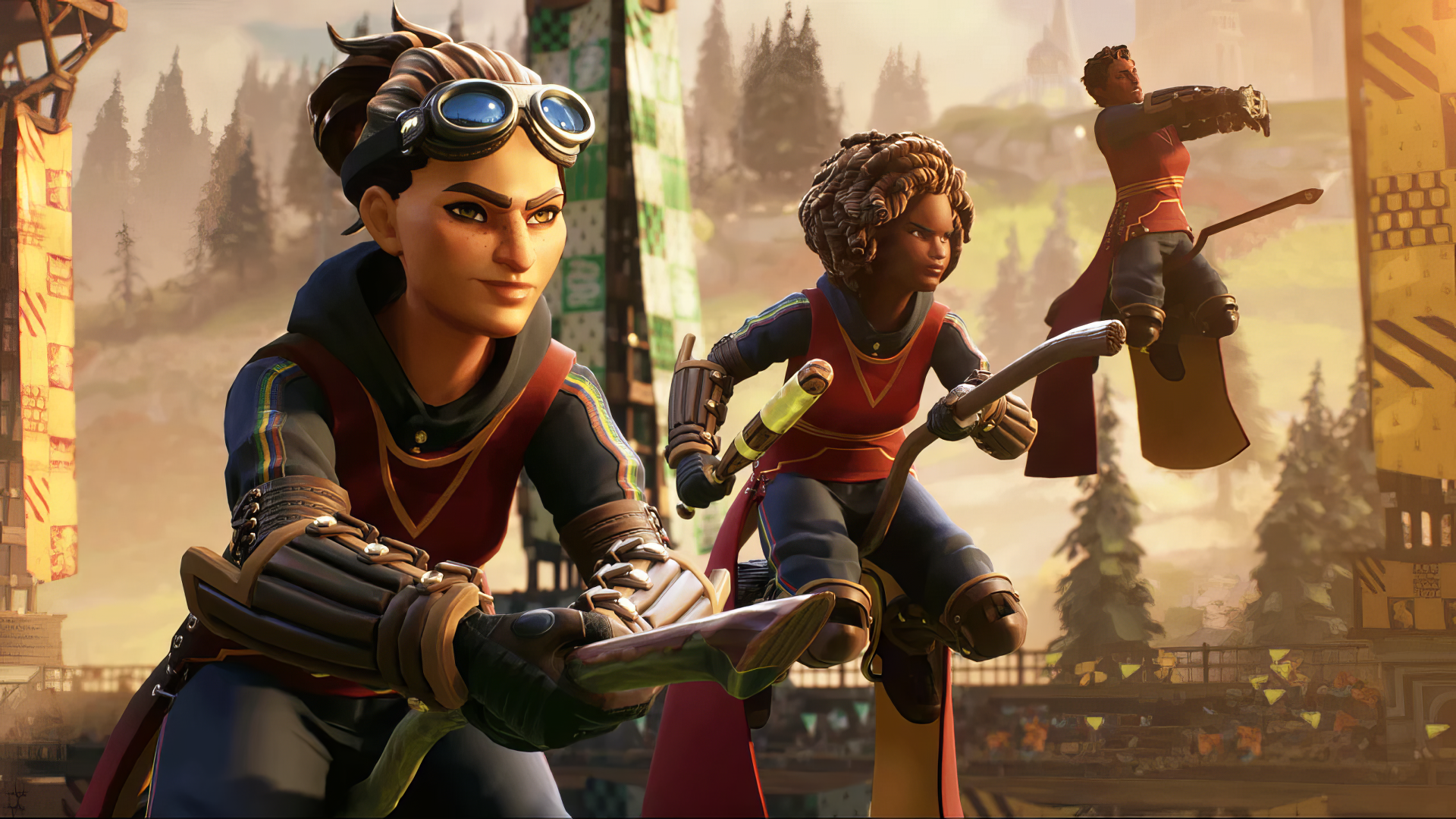HD wallpaper featuring characters and scenes from the video game Harry Potter: Quidditch Champions, showcasing the thrilling sport of quidditch.