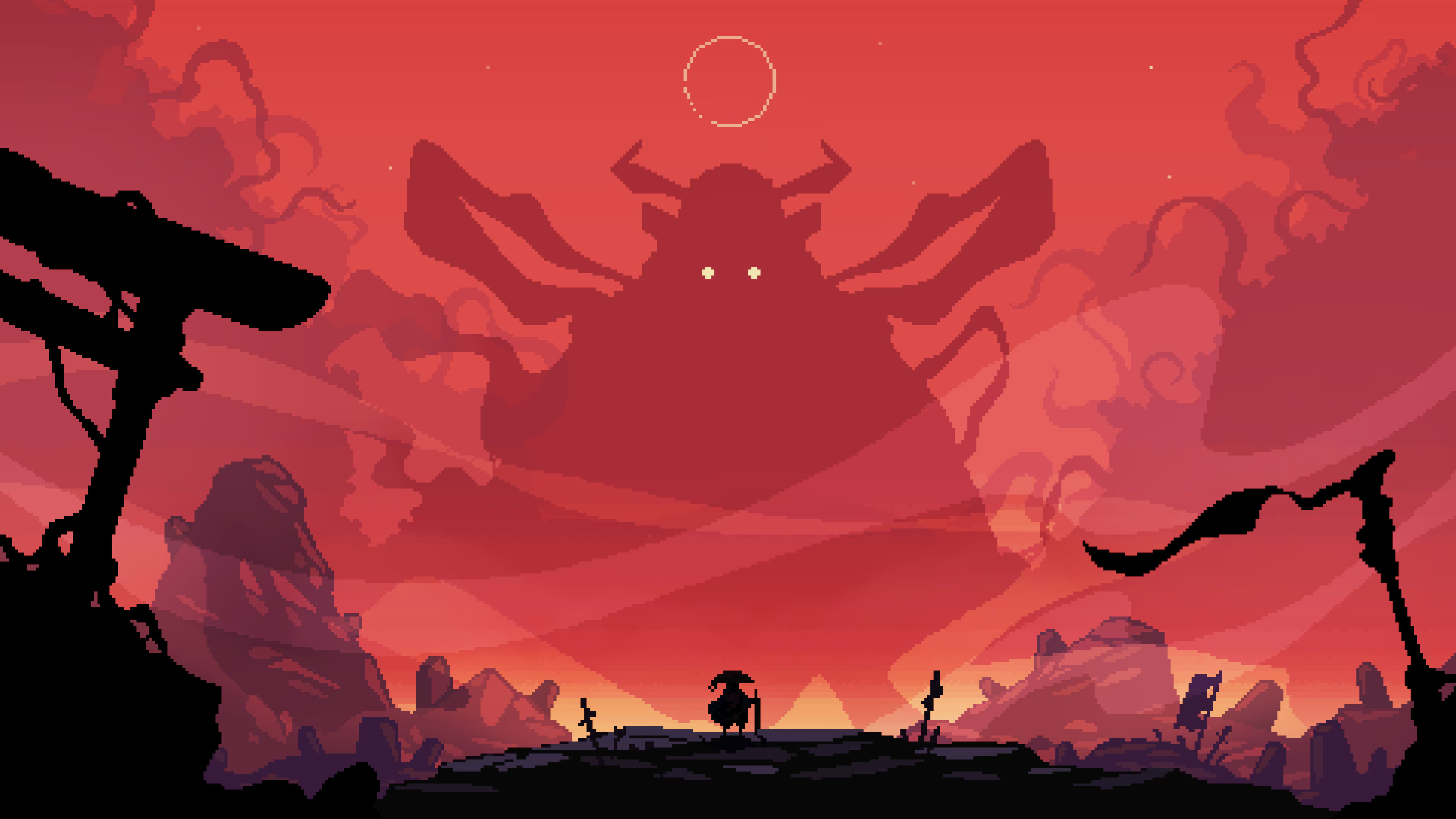 A captivating 4K Ultra HD wallpaper featuring pixel art from the video game Shogun Showdown, showcasing vibrant graphics and dynamic imagery for gaming enthusiasts.