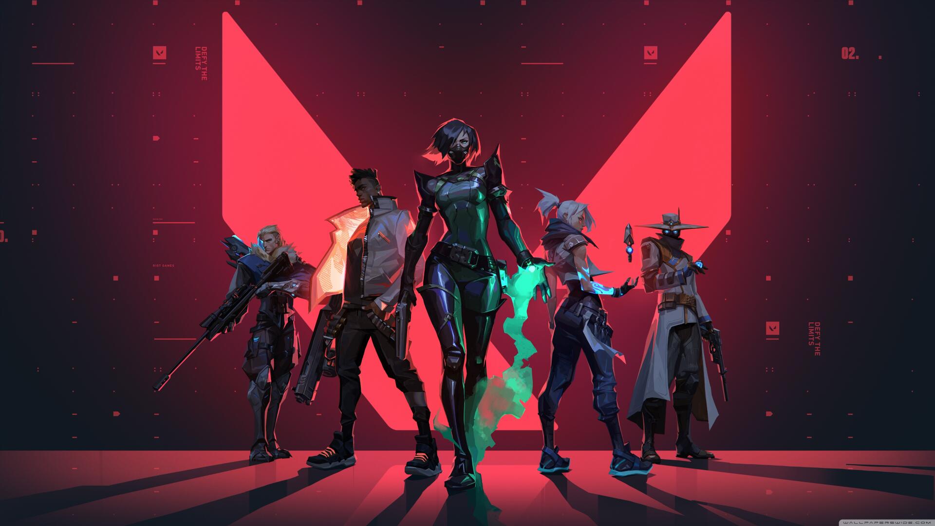 A dynamic 4K Ultra HD wallpaper featuring Sova, Cypher, and Viper from Valorant, highlighting the vibrant characters and intense action of the game.