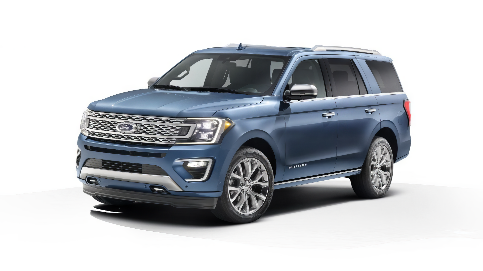 A blue Ford Expedition parked with a sleek design, showcased as a high-definition PC desktop wallpaper and background. The image highlights the vehicle's modern features and elegance.