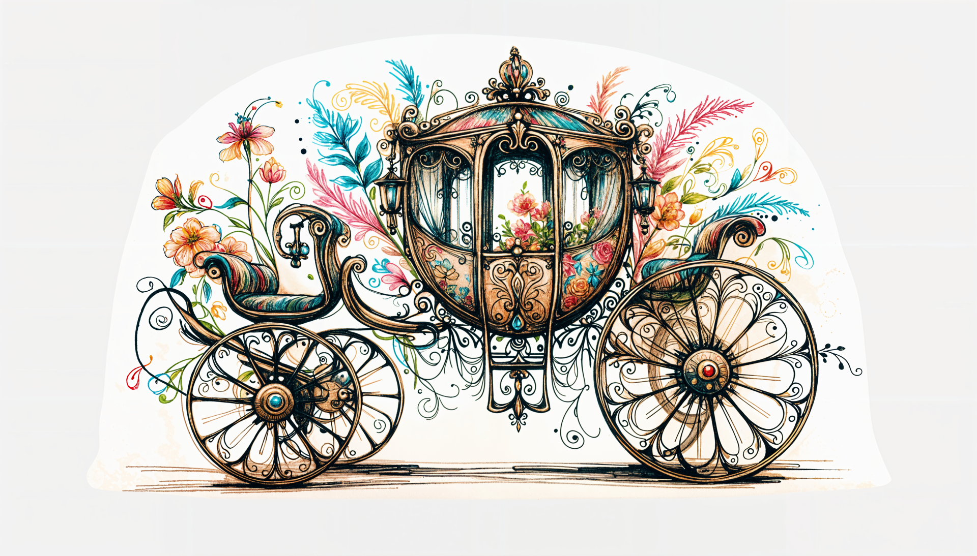 A beautifully detailed carriage adorned with vibrant flowers and ornate designs, presented as a 4K Ultra HD PC desktop wallpaper and background.