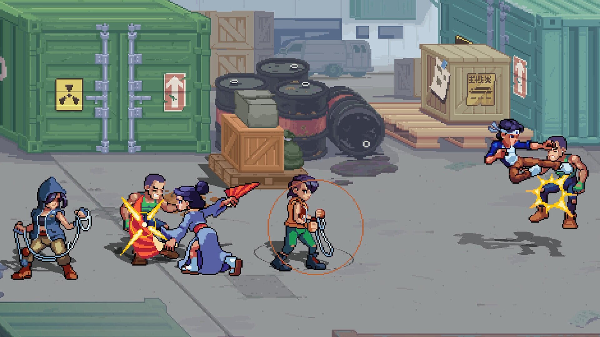 A vibrant HD wallpaper from the video game The Karate Kid: Street Rumble, featuring action-packed characters battling in a lively urban setting.