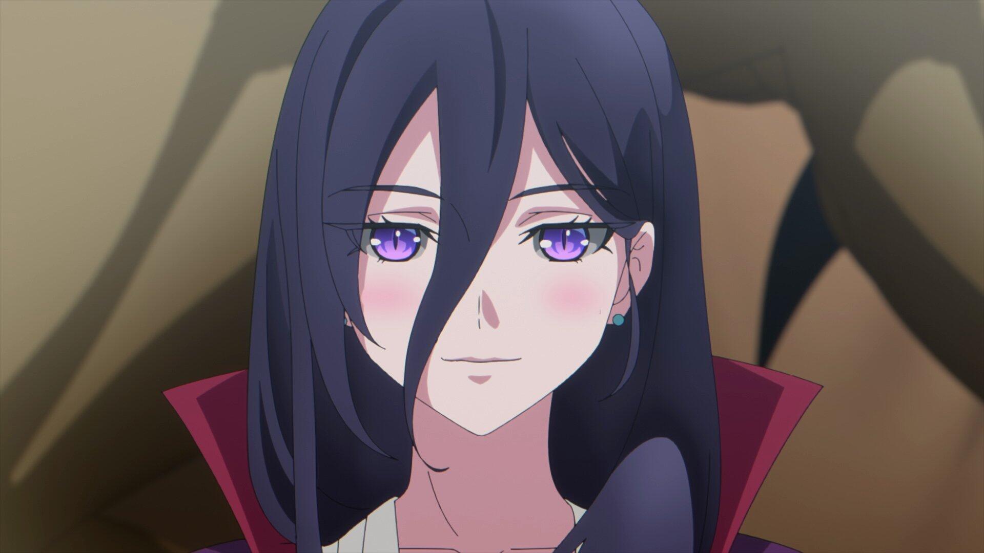 A captivating HD wallpaper featuring a character from The Strongest Magician in the Demon Lord's Army Was a Human, showcasing their striking purple eyes and elegant attire.