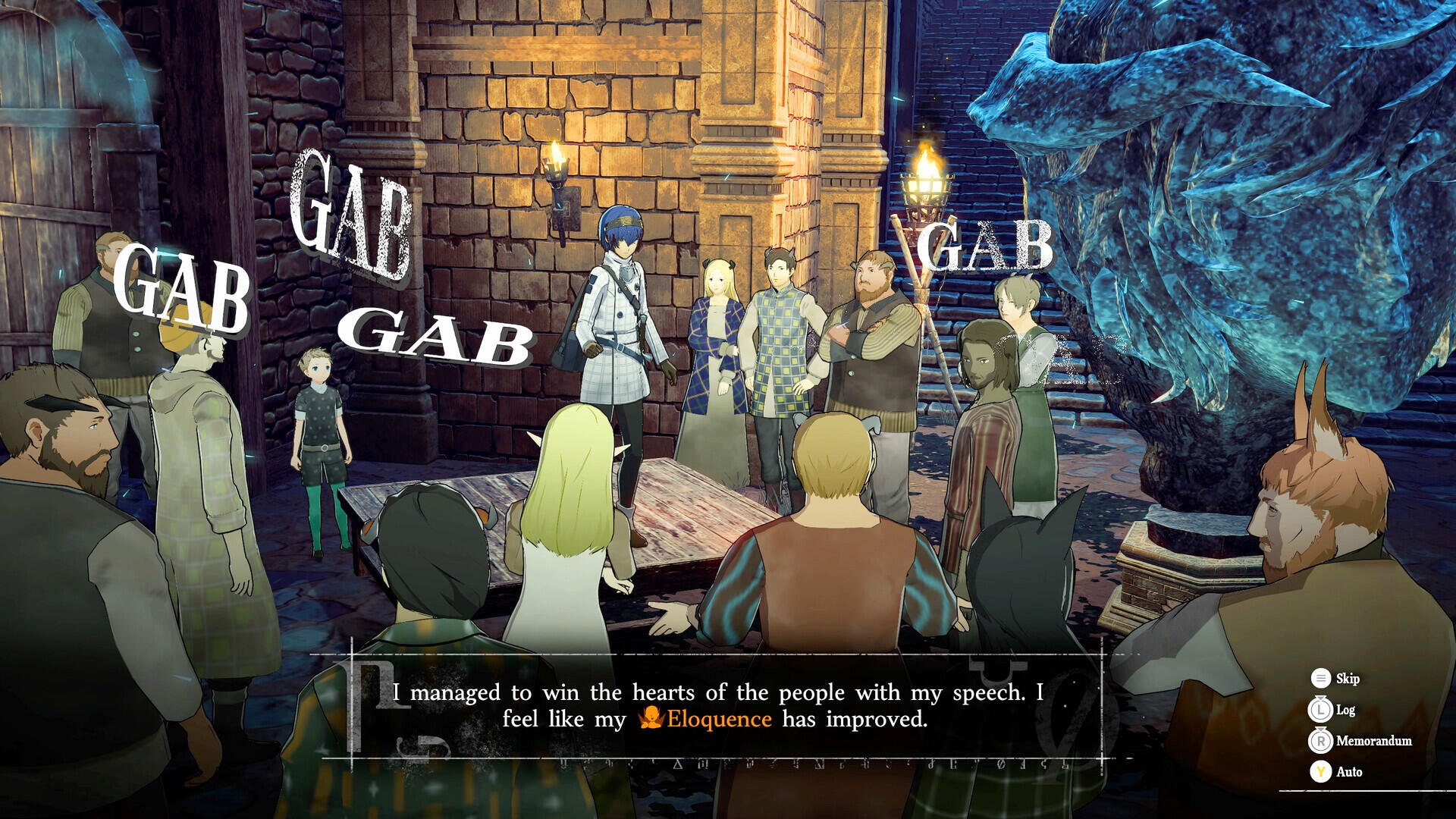 A dynamic scene from the video game Metaphor: ReFantazio, featuring characters engaged in a lively discussion in a medieval setting, showcasing vibrant HD graphics for an immersive wallpaper.