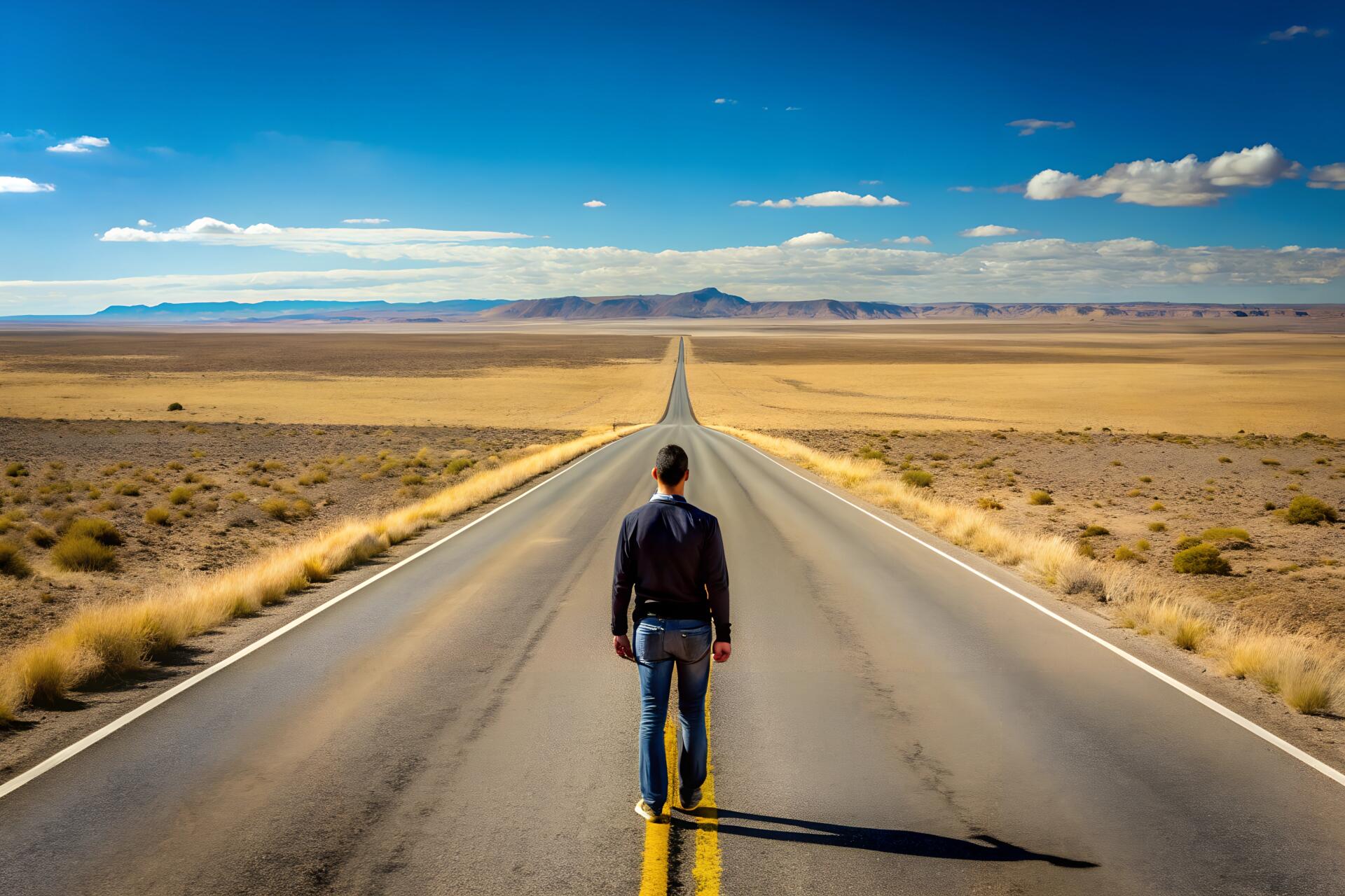 Endless Highway Stretching Through a Barren Landscape with a Solitary by soheltanwar