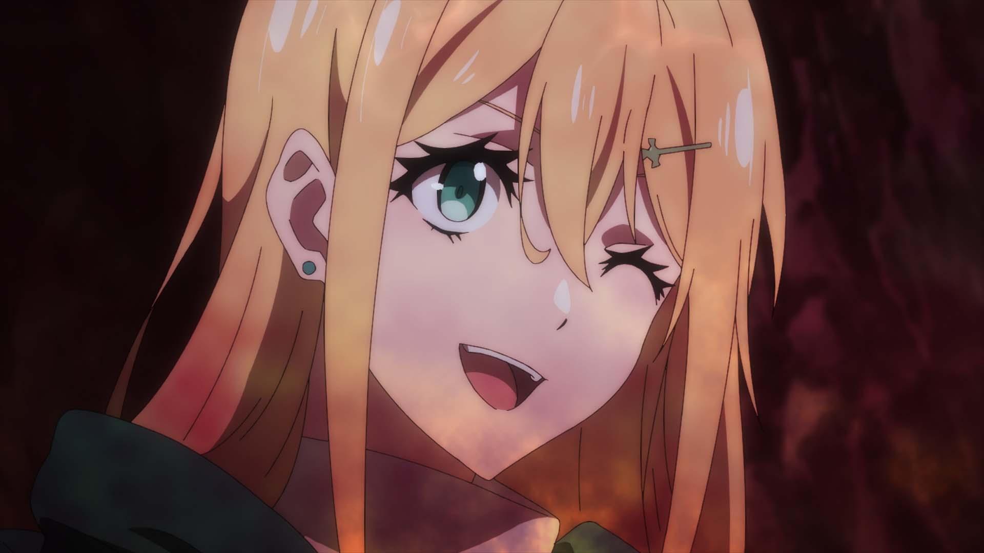 A vibrant HD wallpaper from The Most Notorious Talker Runs the World's Greatest Clan, featuring a character with long blonde hair and striking green eyes, smiling playfully.