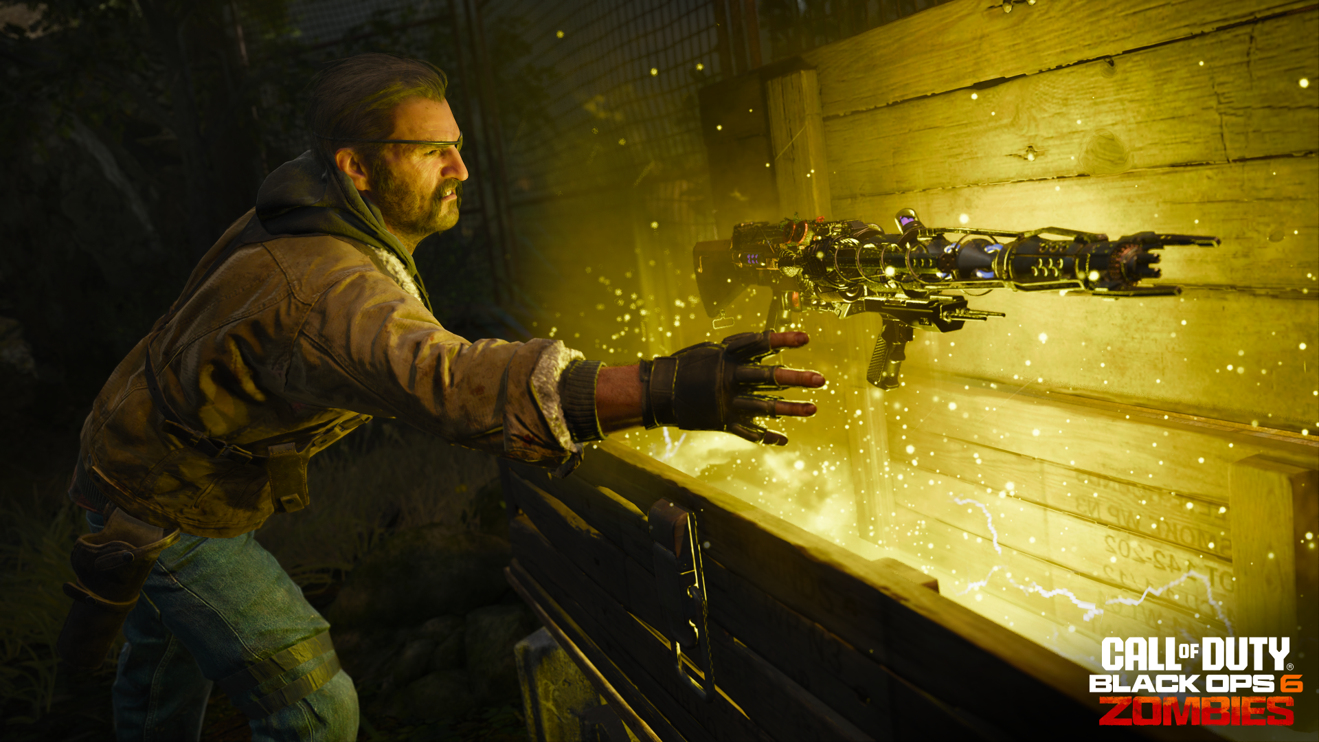 A character from Call of Duty: Black Ops 6 reaches for a glowing weapon, set against a dynamic background, showcasing the game's vivid graphics in this 4K Ultra HD wallpaper.