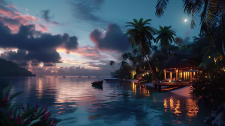 A serene beach house nestled in an island paradise, this HD wallpaper captures the essence of tranquil coastal living and breathtaking natural beauty.