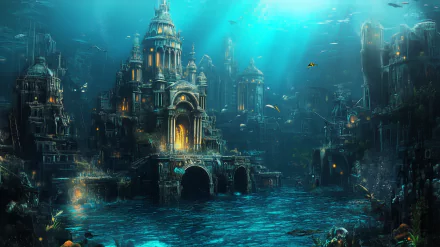 A serene underwater scene featuring vibrant marine life and fantasy elements, designed as a captivating HD desktop wallpaper and background for an enchanting vibe.