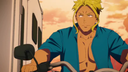 A vibrant HD desktop wallpaper featuring Kenichirou Ryuuzaki from the anime Zom 100: Bucket List of the Dead, capturing the dynamic essence of the series.