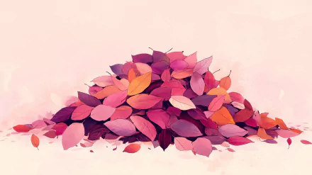 A vibrant pile of autumn leaves in shades of pink, orange, and purple, creating a stunning HD desktop wallpaper and background.