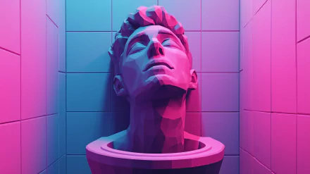 A vibrant HD wallpaper featuring a stylized head emerging from a toilet, set against a colorful tiled background, embodying the skibidi toilet theme.