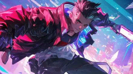 HD desktop wallpaper featuring David from Cyberpunk: Edgerunners, showcasing vibrant anime aesthetics in a futuristic cyberpunk setting.