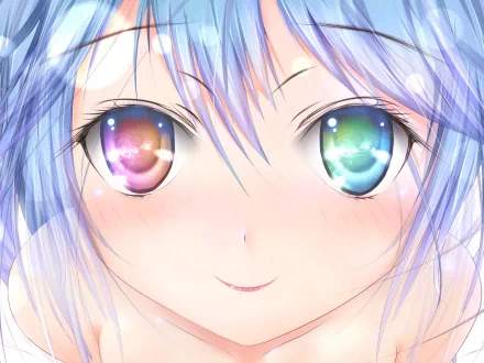 A vibrant HD desktop wallpaper featuring a close-up of an anime character from Denpa Onna to Seishun Otoko, showcasing colorful eyes and a cheerful expression.