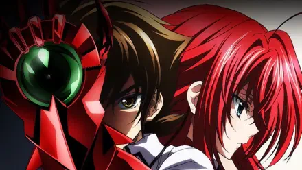 A dynamic HD desktop wallpaper featuring characters Issei Hyoudou, Rias Gremory, and Ddraig from the anime High School DxD, showcasing their powerful and vibrant design.